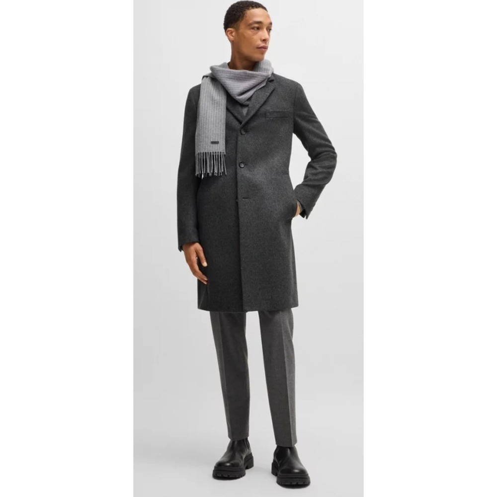 BOSS Hugo Boss Men Charcoal Wool Blend Overcoat Tailored Fit Smart Casual 48R